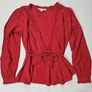 Loft Cardigan Womens Size XS Red‎ Rayon Classic Cinch Waist Holiday Party Ready